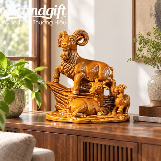 Tượng dê men hoàng thổ quà tặng