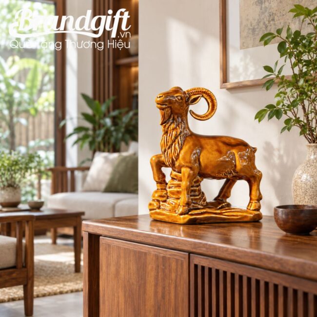 Tượng linh vật dê men hoàng thổ